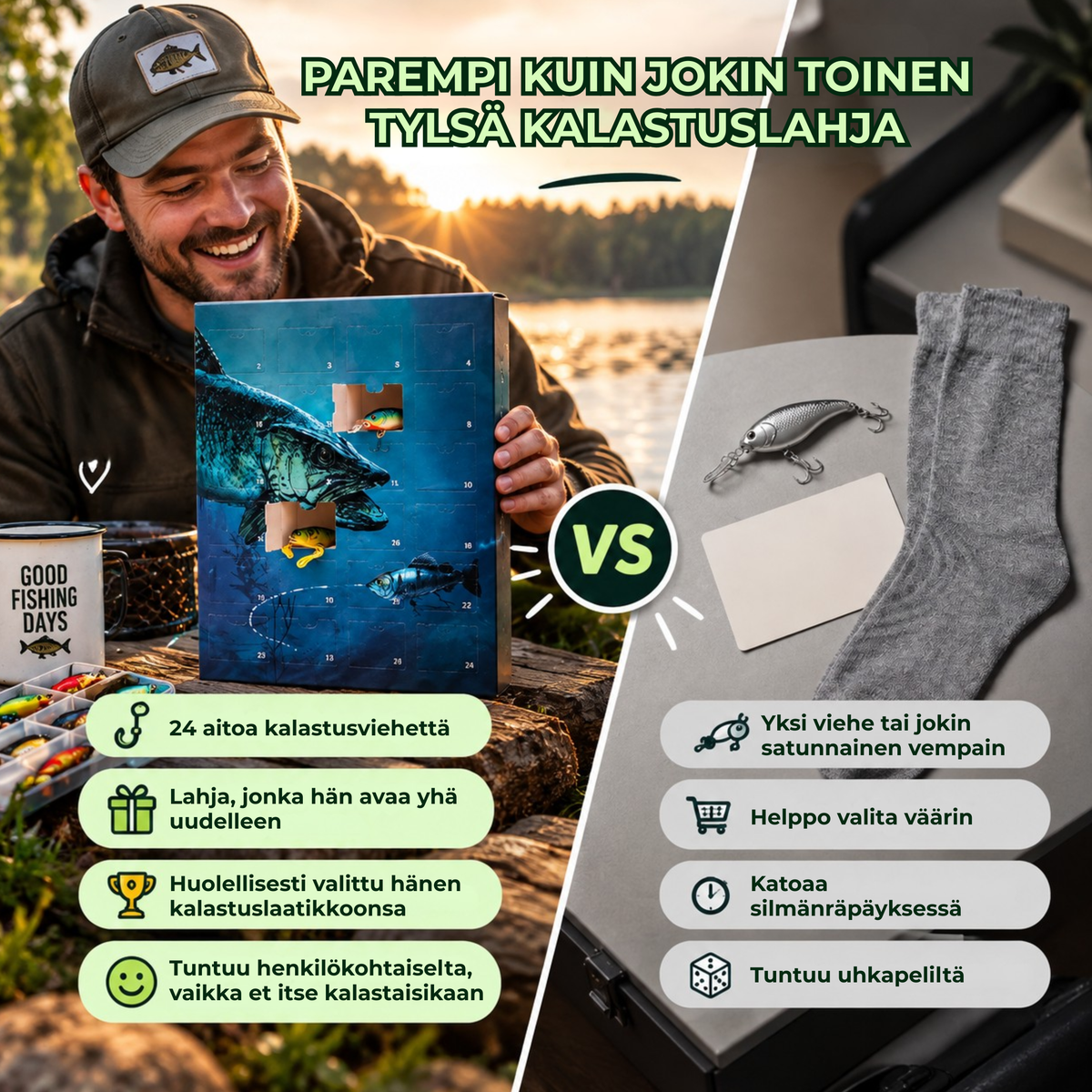 KalastusLahjakalenteri™ | Kalastuslahja, joka ei lopu ensimmäiseen avaukseen