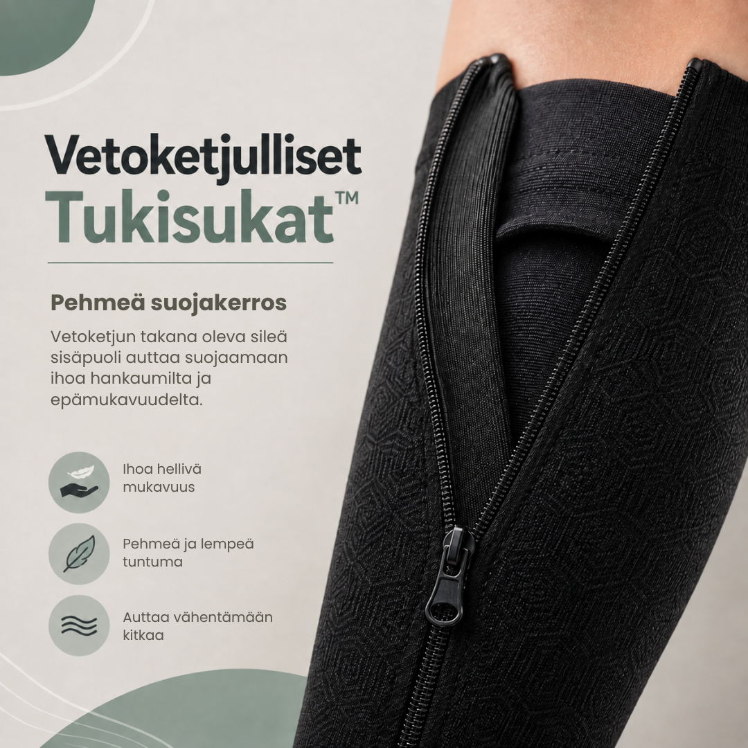 Vetoketjulliset Tukisukat™ | Helpompi tapa tukea väsyneitä jalkoja