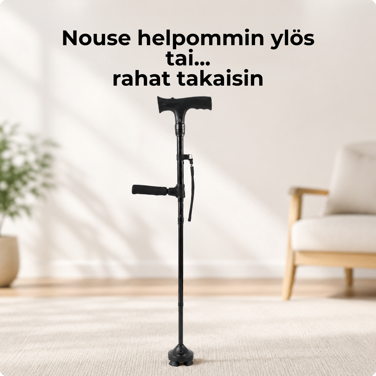 SeisomaApu™ | Taitettava Tukikeppi Lisäkahvalla