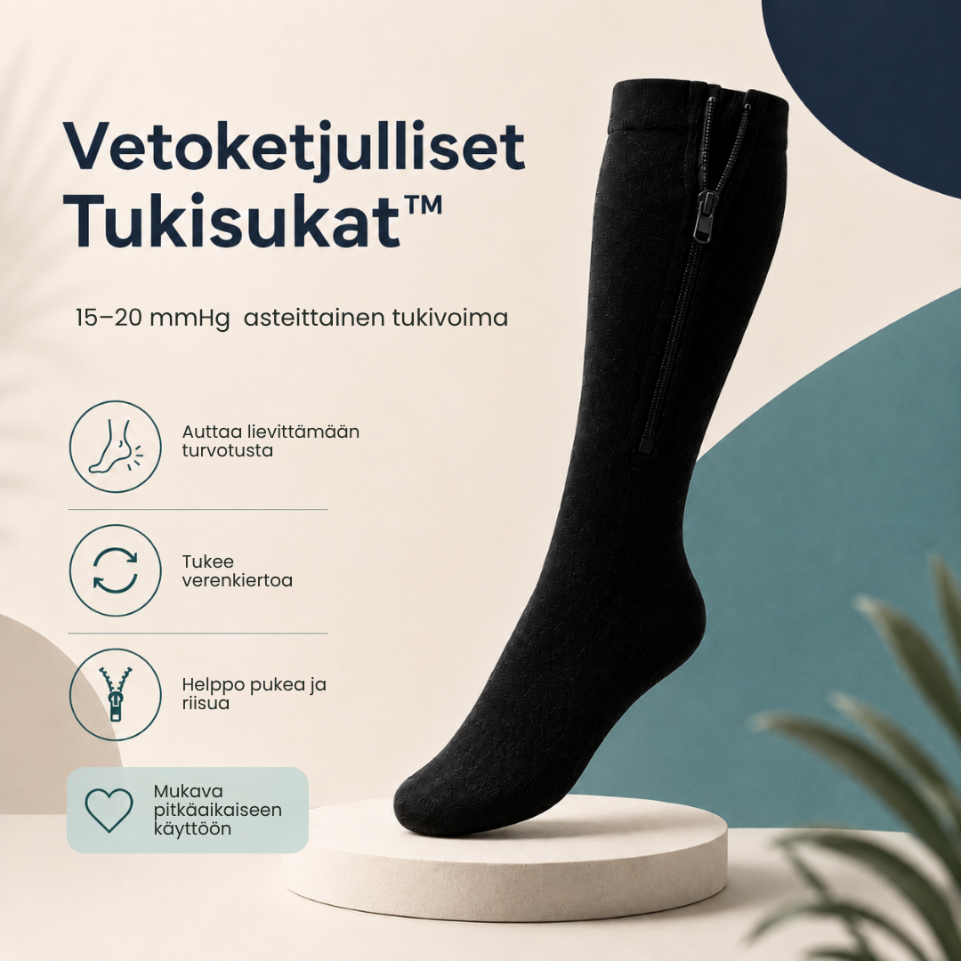 Vetoketjulliset Tukisukat™ | Helpompi tapa tukea väsyneitä jalkoja