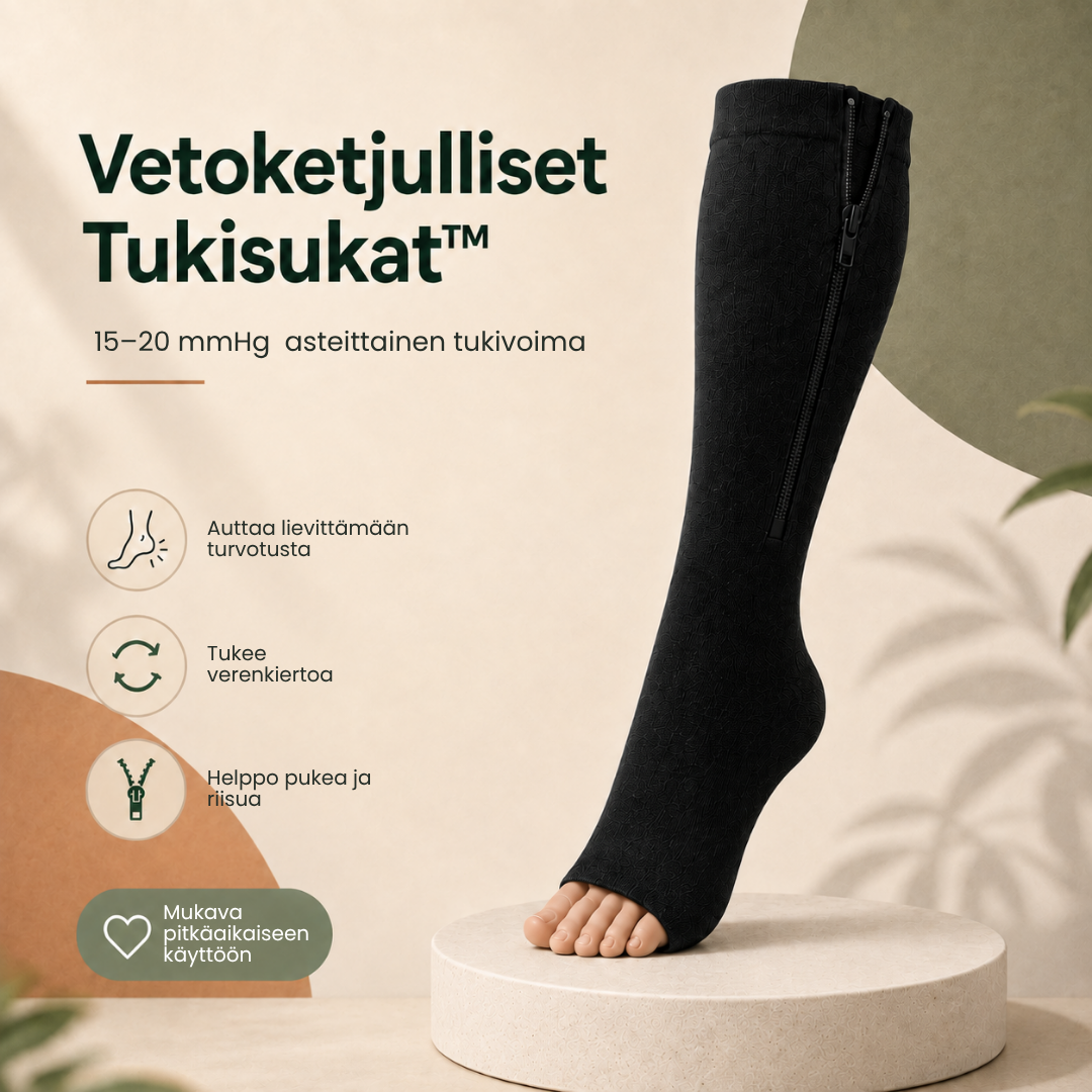 Vetoketjulliset Tukisukat™ | Helpompi tapa tukea väsyneitä jalkoja
