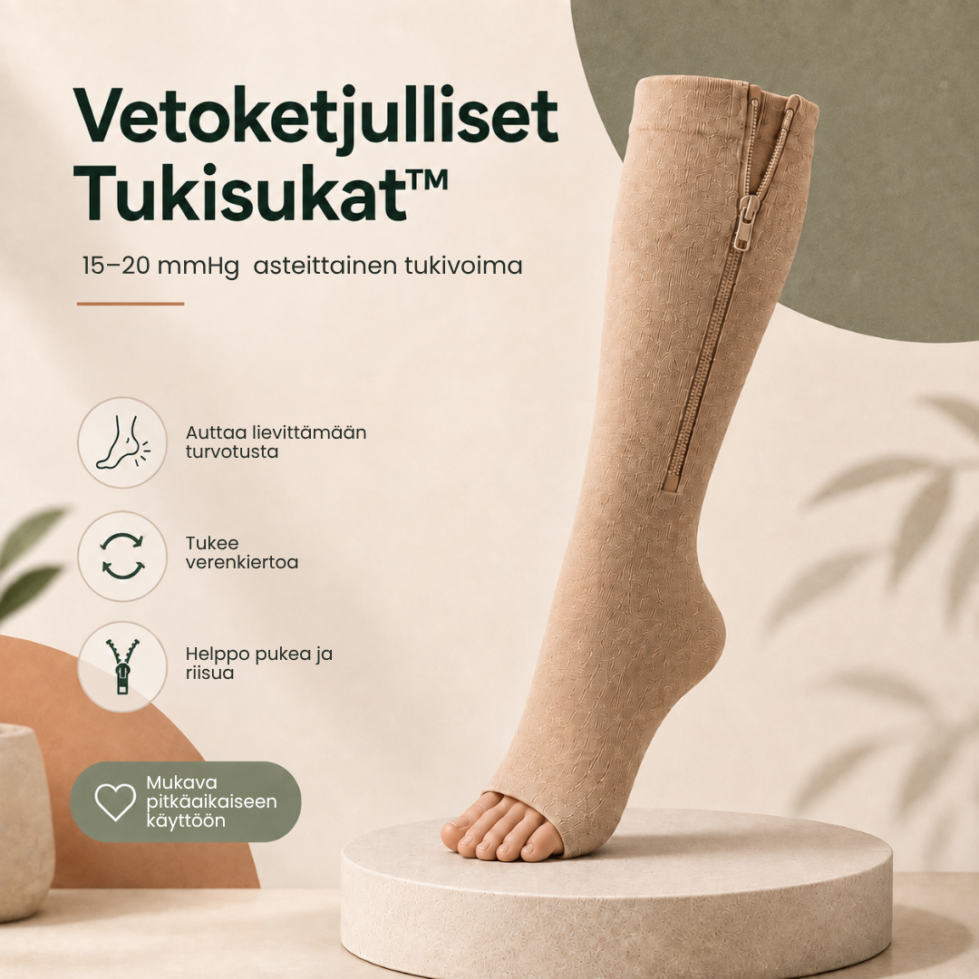 Vetoketjulliset Tukisukat™ | Helpompi tapa tukea väsyneitä jalkoja