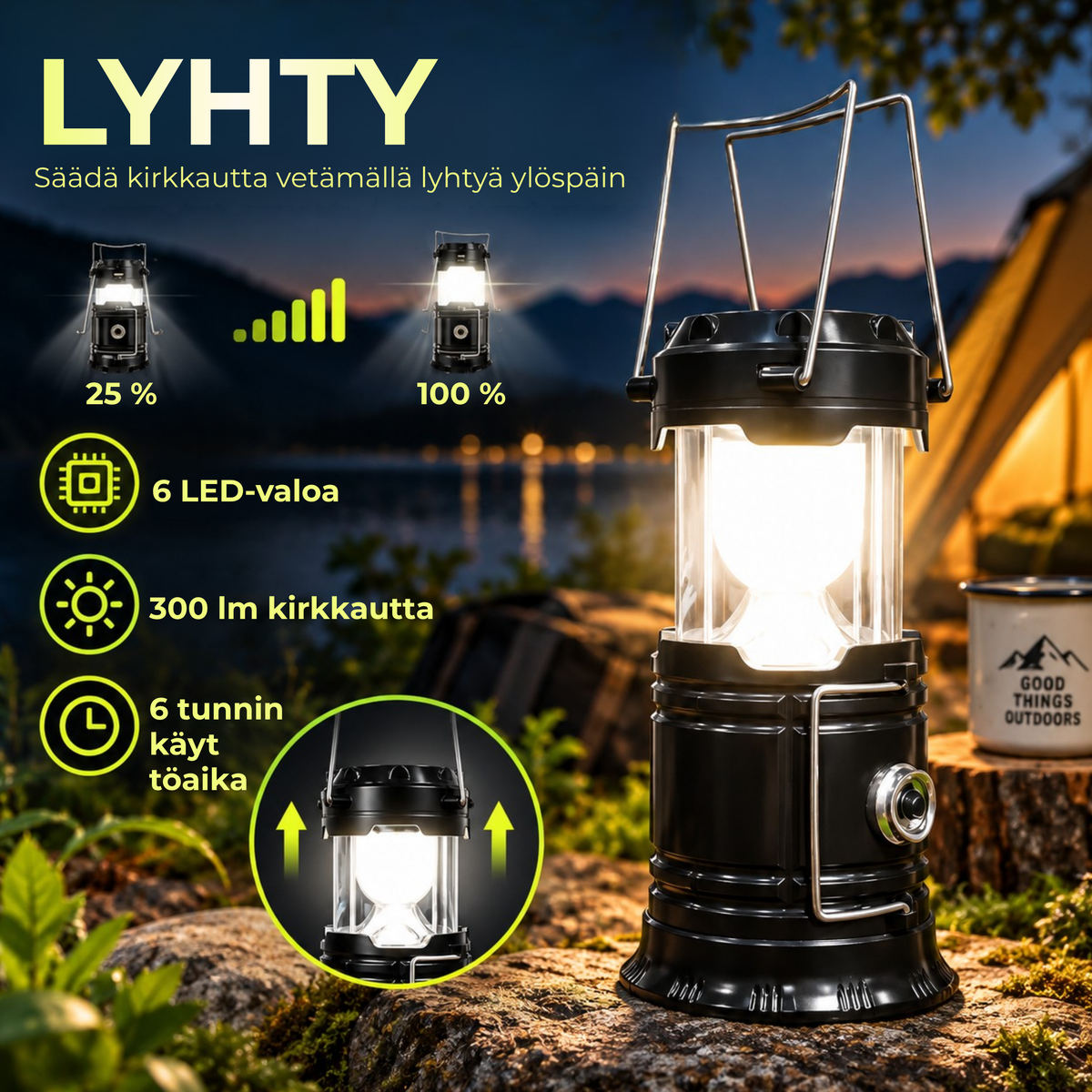PullLight™ | Kompakti valo retkille ja sähkökatkoihin