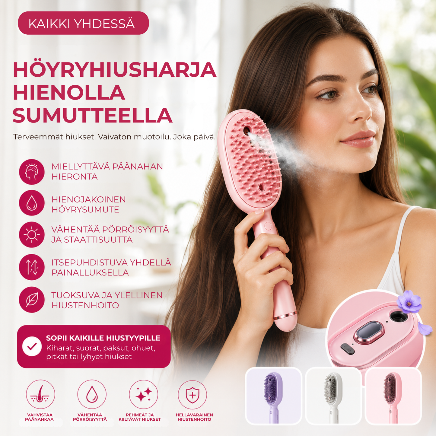SumuHarja™ | Sähkökäyttöinen hiusharja hienojakoisella sumulla