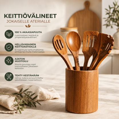 PureWood™ | Akaasiapuinen keittiövälinesetti, 5 osaa