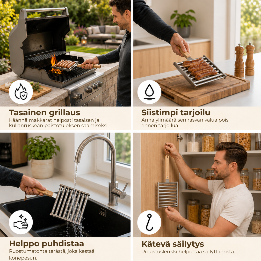 GrillGrep™ | Grillaa makkarat tasaisesti ja helposti – joka kerta!