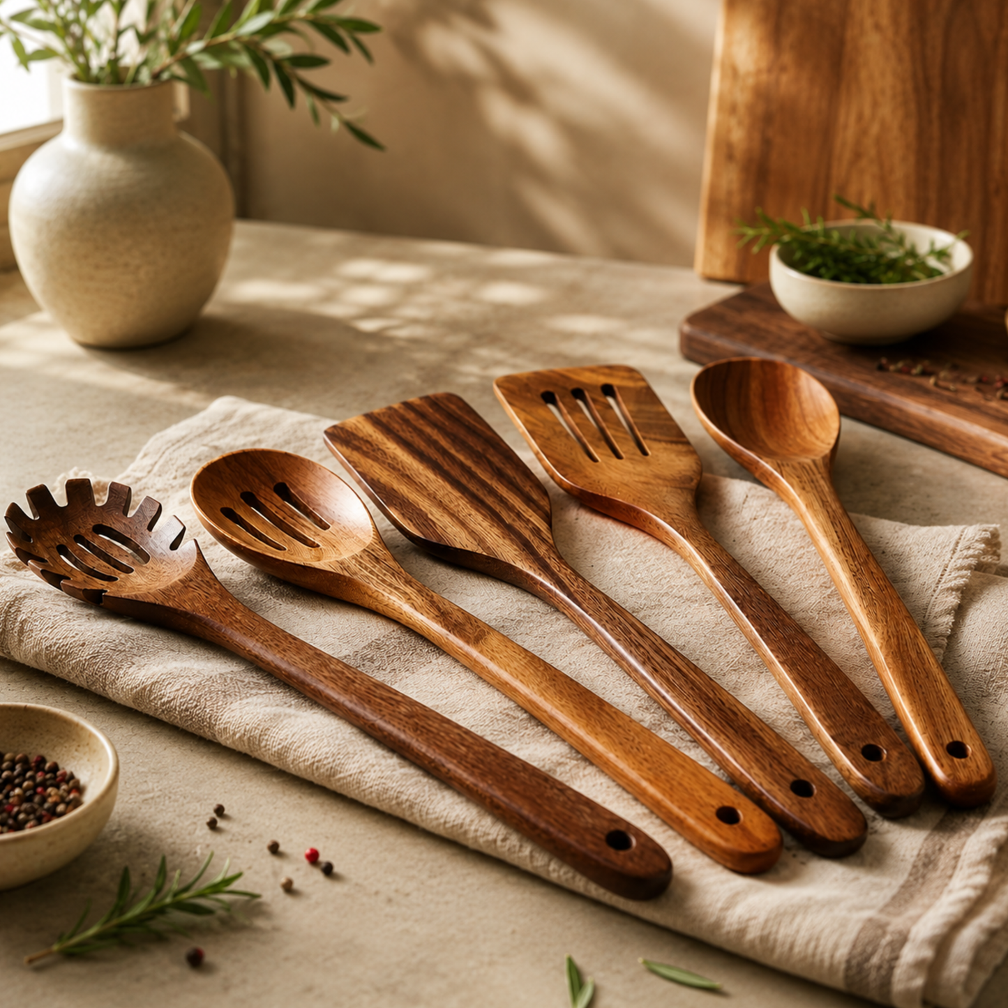 PureWood™ | Akaasiapuinen keittiövälinesetti, 5 osaa