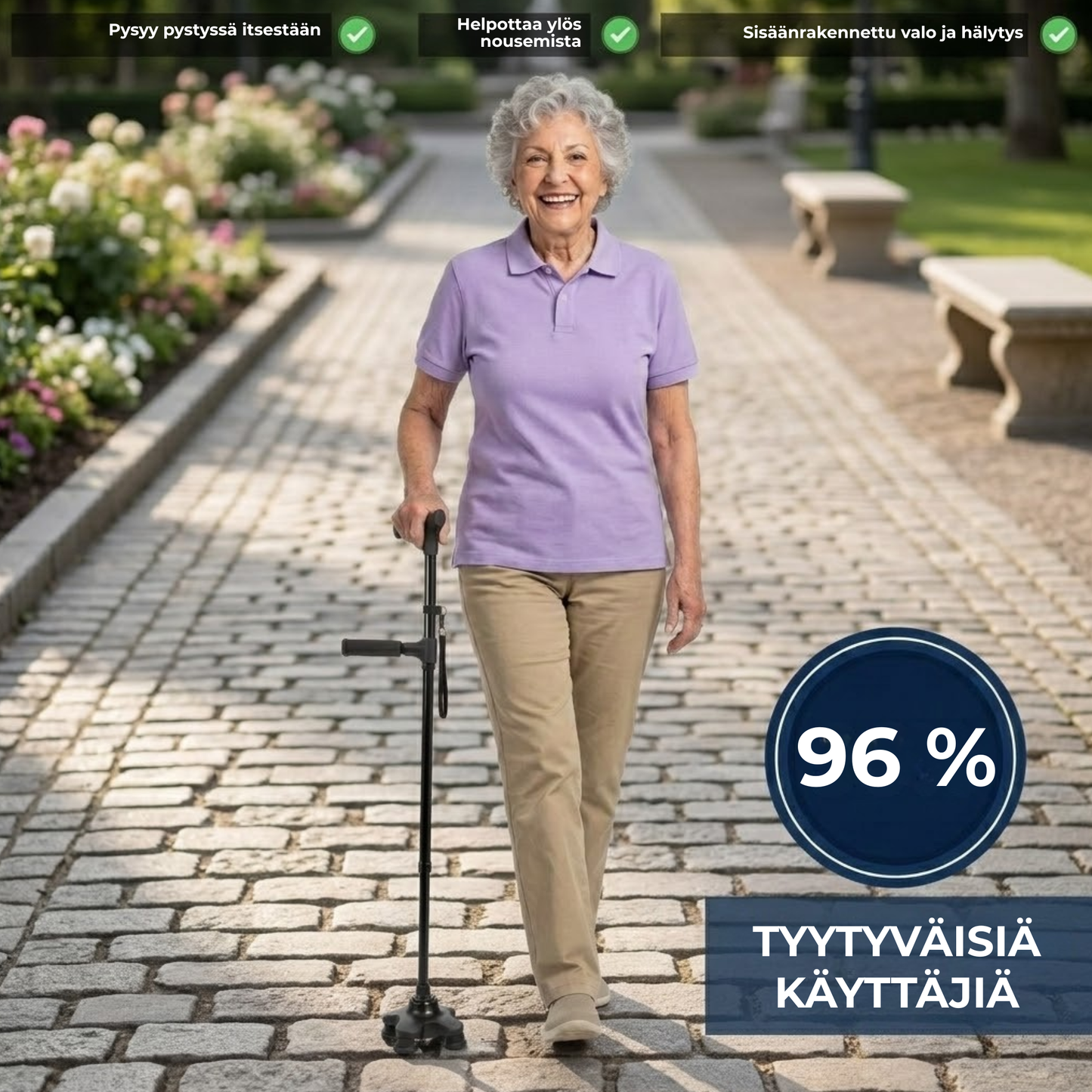 SeisomaApu™ | Taitettava Tukikeppi Lisäkahvalla