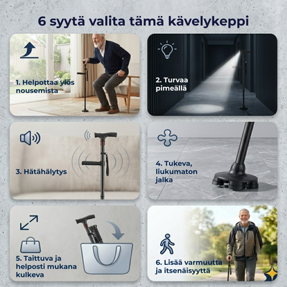 SeisomaApu™ | Taitettava Tukikeppi Lisäkahvalla
