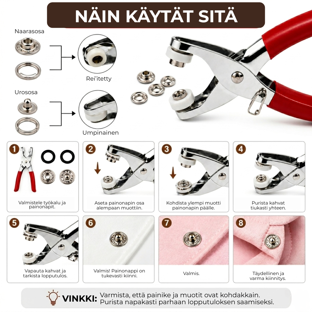 ButtonPro™ | Nappityökalu – Kiinnitä napit täydellisesti sekunneissa