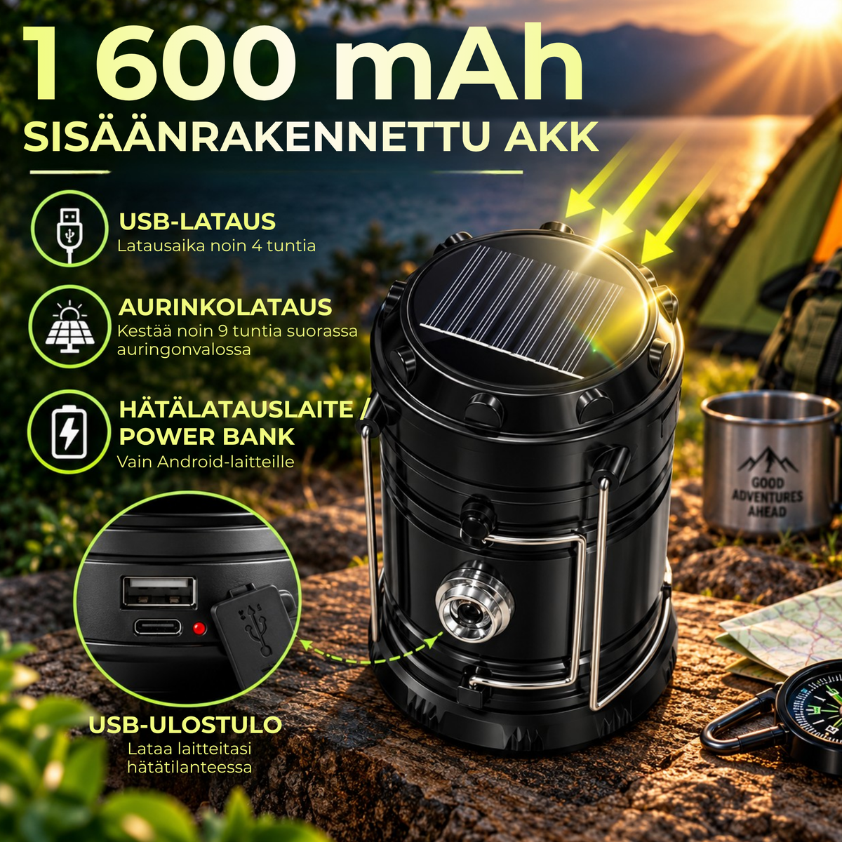 PullLight™ | Kompakti valo retkille ja sähkökatkoihin