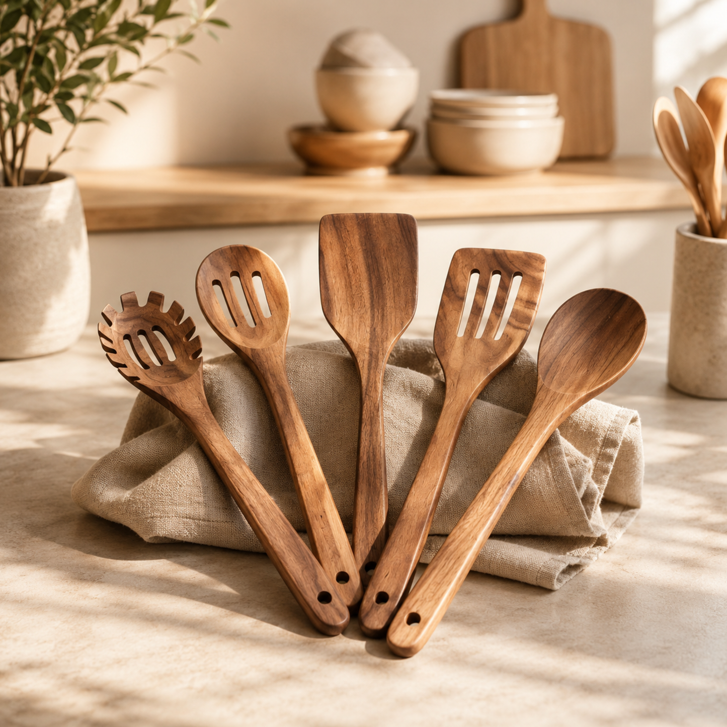 PureWood™ | Akaasiapuinen keittiövälinesetti, 5 osaa