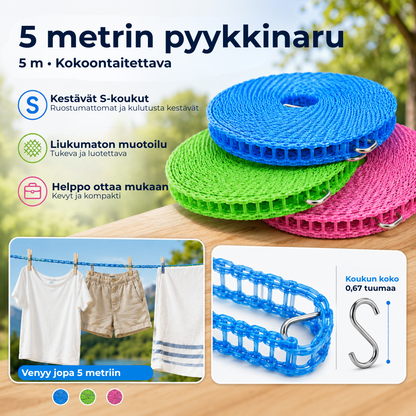 PyykkiPito™ | Tuulenpitävä ja liukumaton pyykkinaru