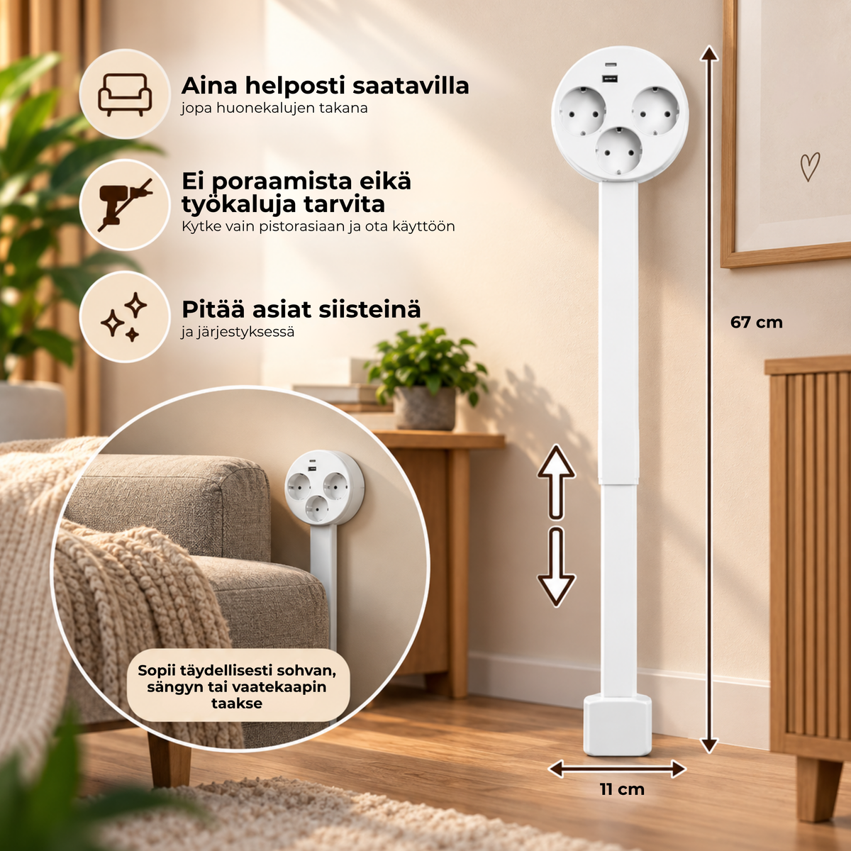 PlugFlex™ | Pistorasia ulottuville ilman huonekalujen siirtelyä