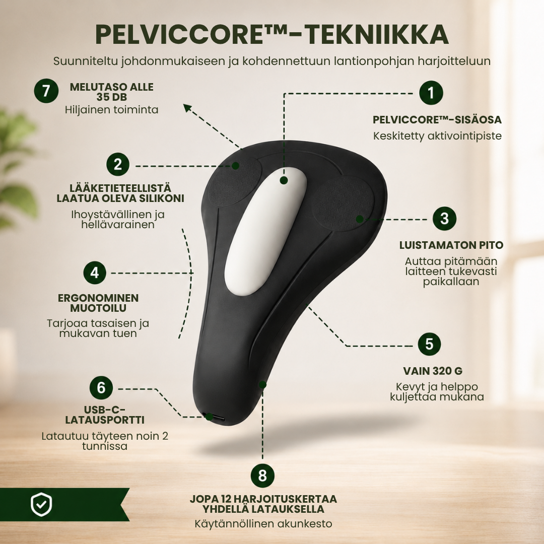 PelvicCore™ | Huomaamattomat lantionpohjan harjoitukset paremman hallinnan saavuttamiseksi