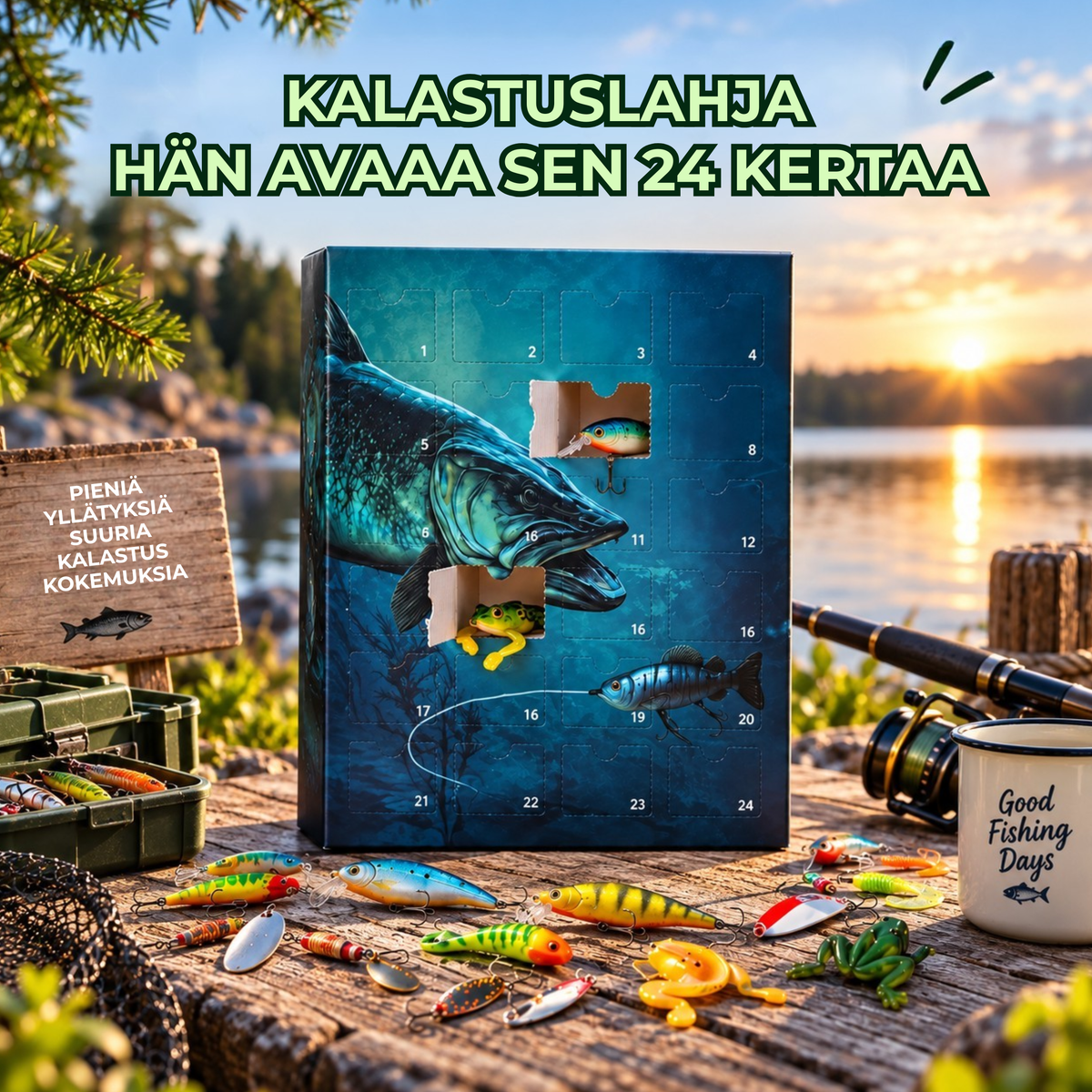 KalastusLahjakalenteri™ | Kalastuslahja, joka ei lopu ensimmäiseen avaukseen