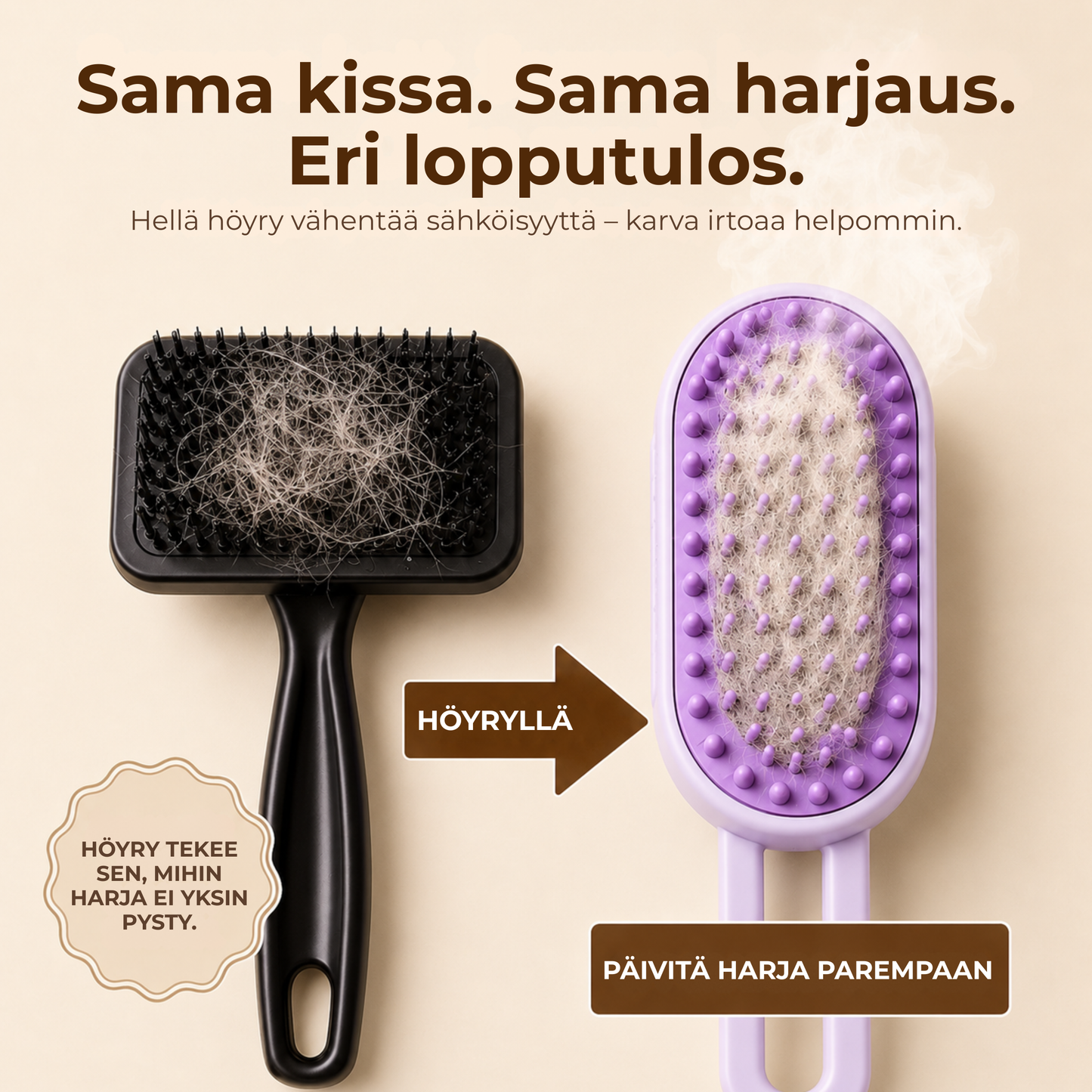 HöyryHarja™ | Kerää irtokarvat ennen kuin ne leviävät kotiin