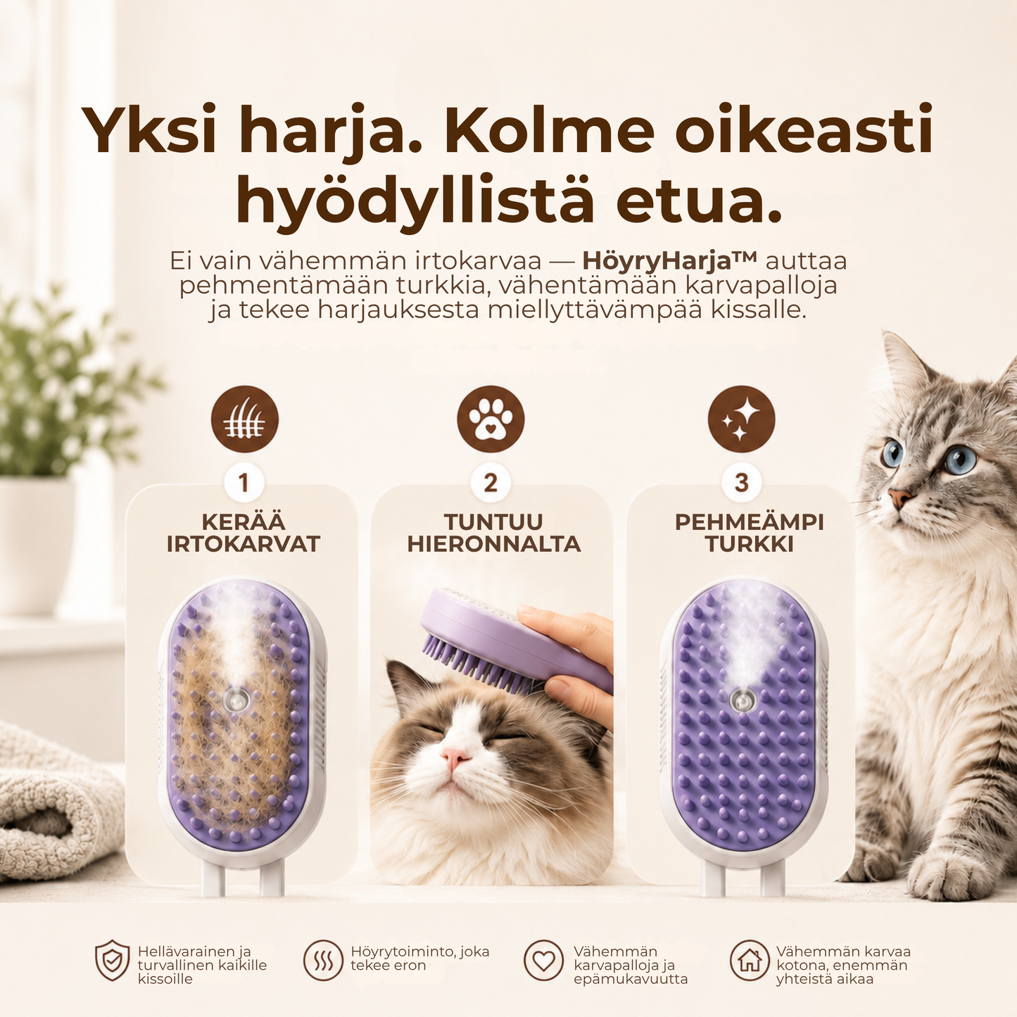 HöyryHarja™ | Kerää irtokarvat ennen kuin ne leviävät kotiin