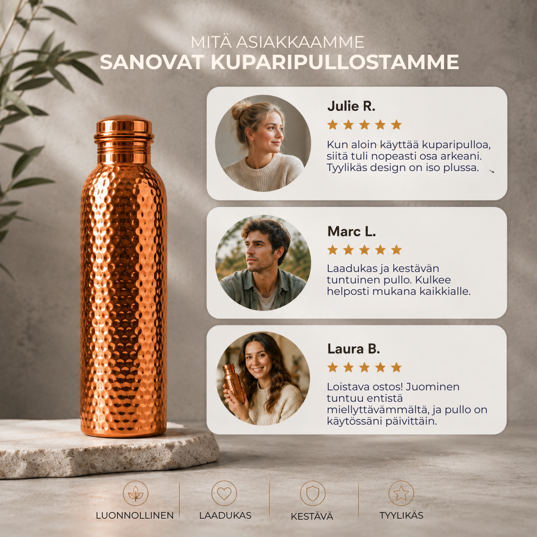 Avara Copper™ | Luonnollisesti puhdistettu vesi, ilman muovia.