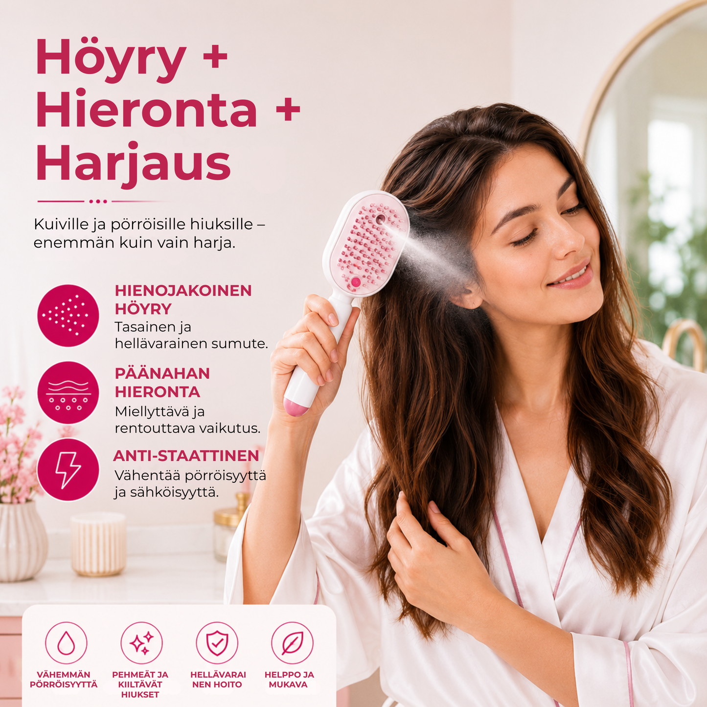 SumuHarja™ | Sähkökäyttöinen hiusharja hienojakoisella sumulla