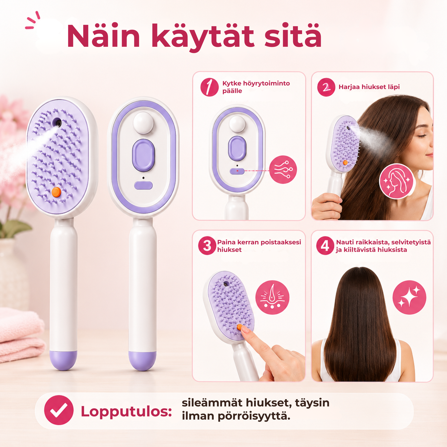 SumuHarja™ | Sähkökäyttöinen hiusharja hienojakoisella sumulla