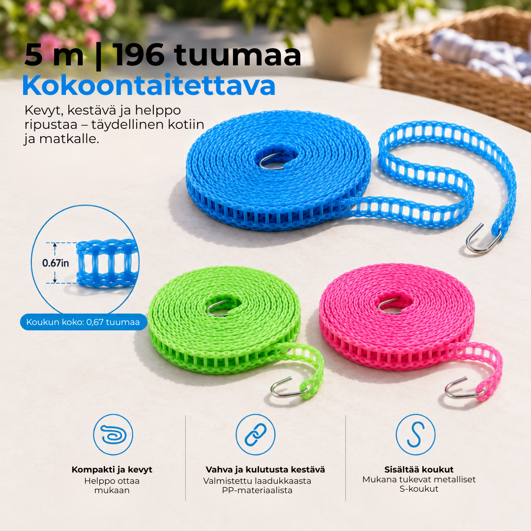 PyykkiPito™ | Tuulenpitävä ja liukumaton pyykkinaru