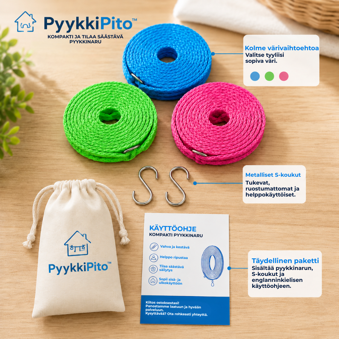 PyykkiPito™ | Tuulenpitävä ja liukumaton pyykkinaru