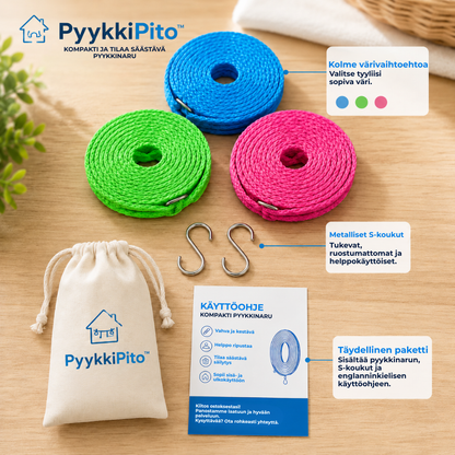 PyykkiPito™ | Tuulenpitävä ja liukumaton pyykkinaru